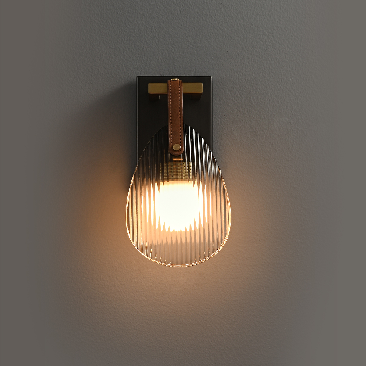Elegant Horizontal Wall Sconce - Textured Glass + Brass Swing Arm Design 2 Elegant Horizontal Wall Sconce - Textured Glass + Brass Swing Arm Design - Image 2