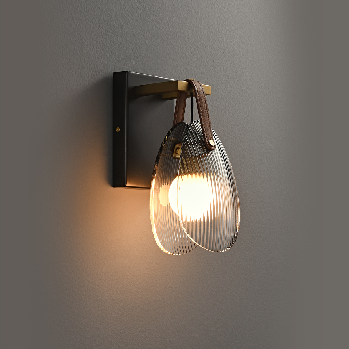 Elegant Horizontal Wall Sconce - Textured Glass + Brass Swing Arm Design 3 Elegant Horizontal Wall Sconce - Textured Glass + Brass Swing Arm Design - Image 3