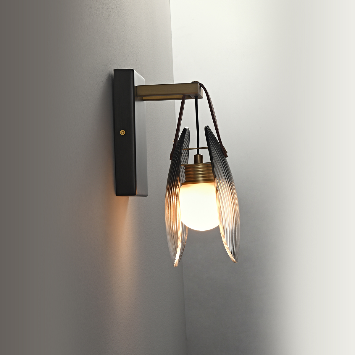 Elegant Horizontal Wall Sconce - Textured Glass + Brass Swing Arm Design 4 Elegant Horizontal Wall Sconce - Textured Glass + Brass Swing Arm Design - Image 4