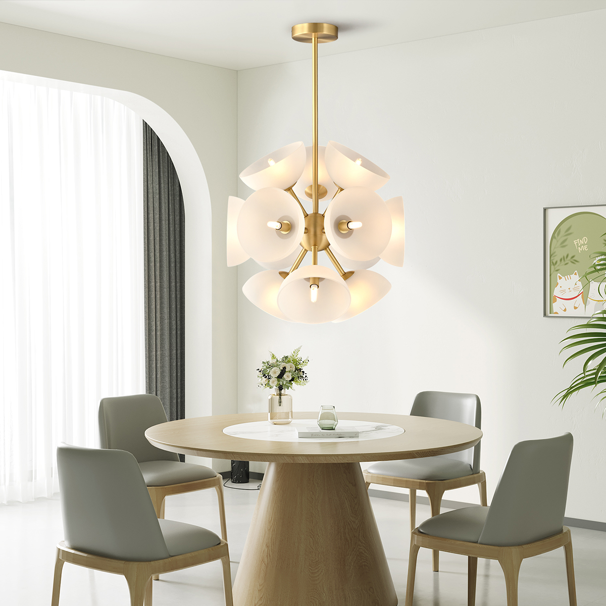 Artful Blossom Design Pendant Light in Gold and Cream Finish 4 Artful Blossom Design Pendant Light in Gold and Cream Finish - Image 4
