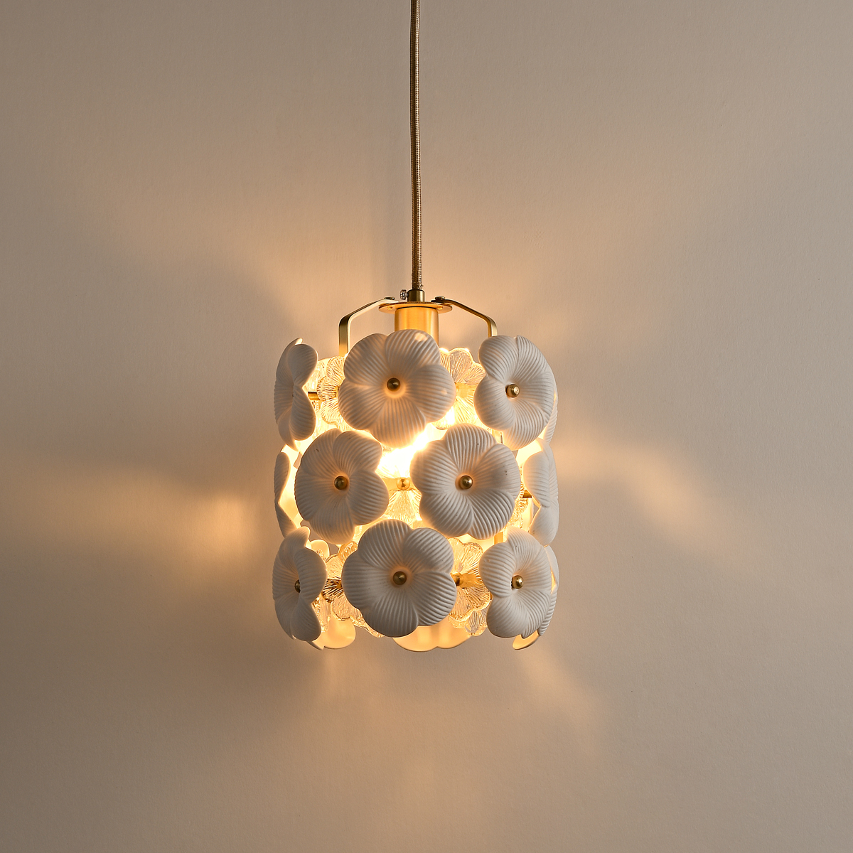 Handcrafted Camellia Ceramic Pendant Light in Brushed Brass 3 Handcrafted Camellia Ceramic Pendant Light in Brushed Brass - Image 3
