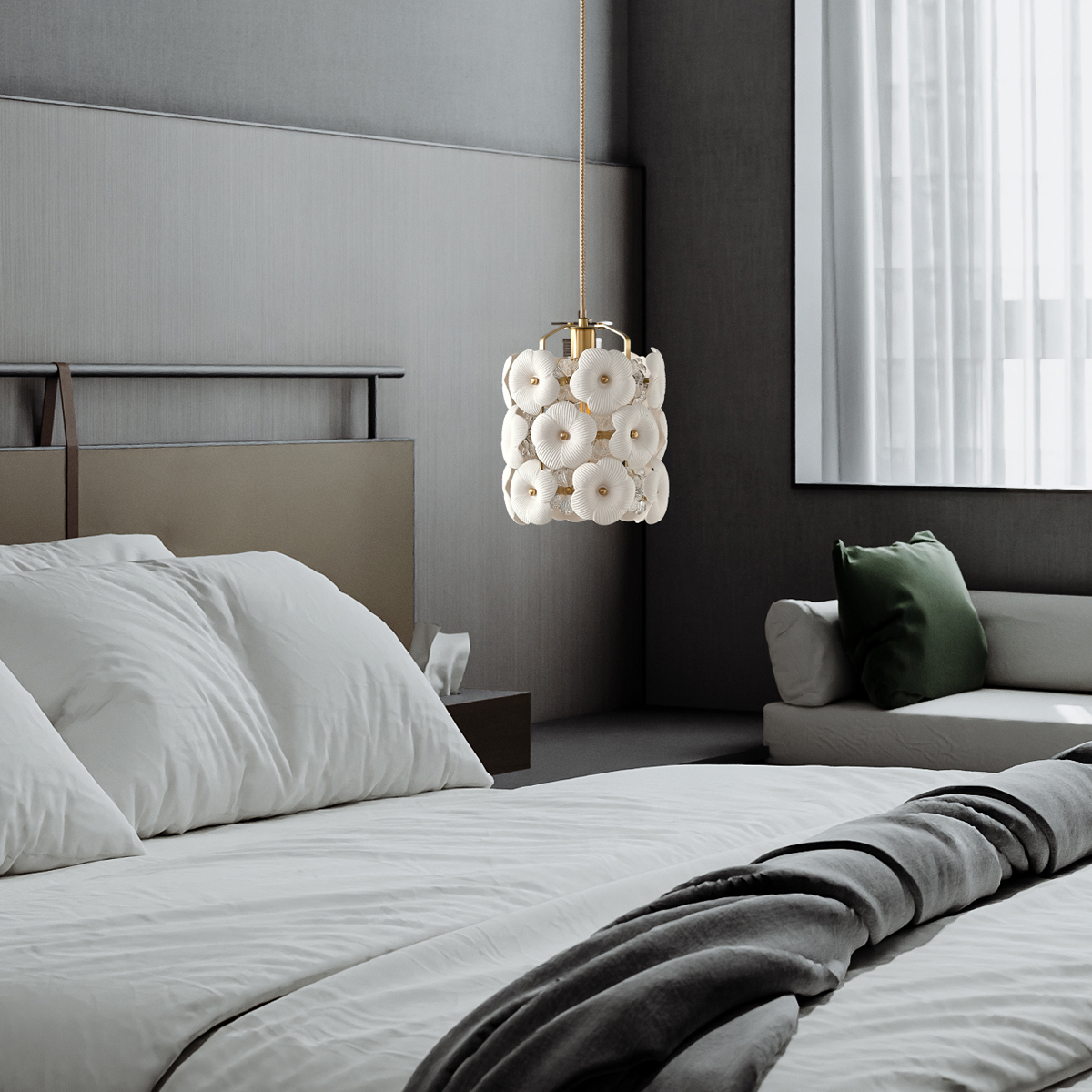 Handcrafted Camellia Ceramic Pendant Light in Brushed Brass 4 Handcrafted Camellia Ceramic Pendant Light in Brushed Brass - Image 4