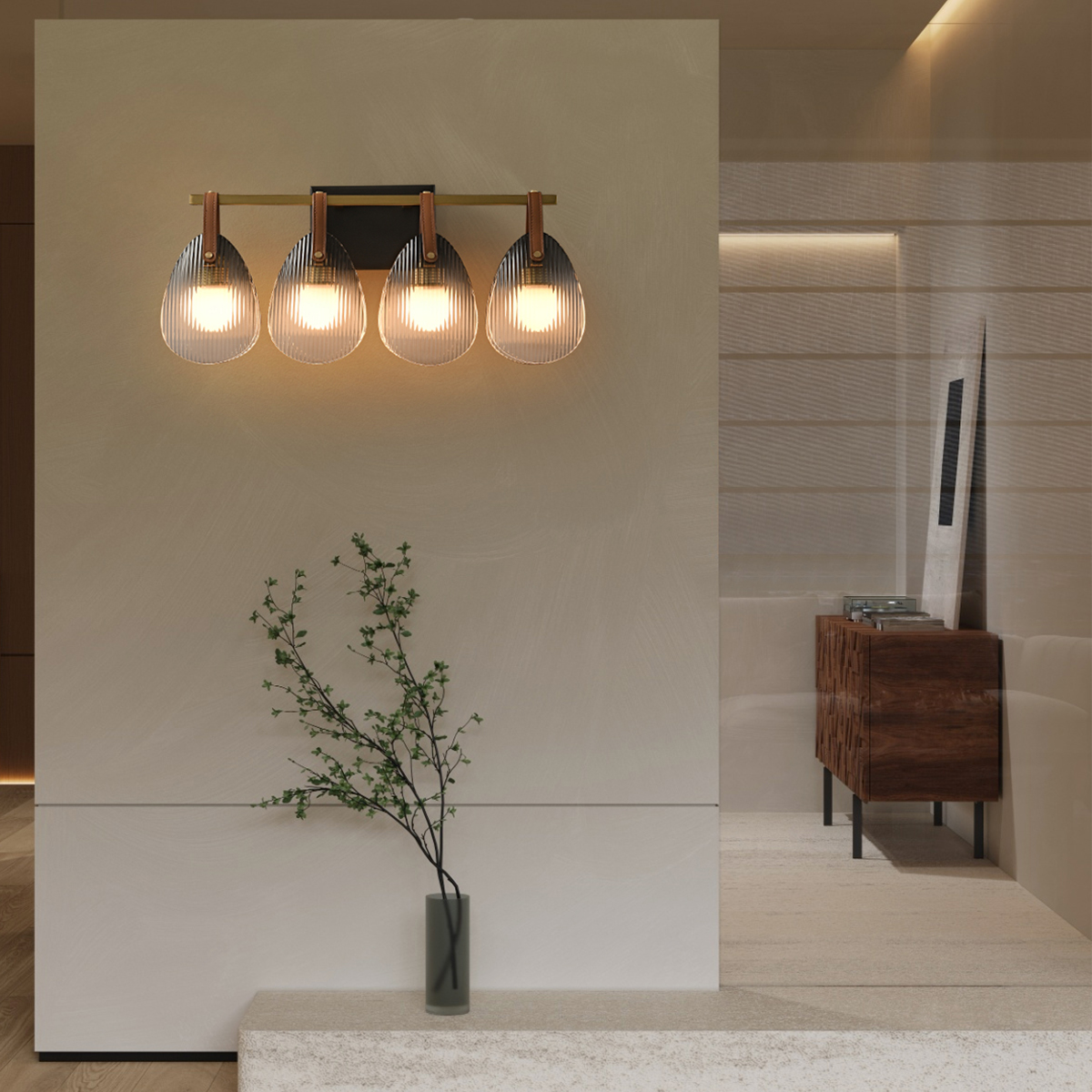 Elegant Horizontal Wall Sconce - Textured Glass + Brass Swing Arm Design 7 Elegant Horizontal Wall Sconce - Textured Glass + Brass Swing Arm Design - Image 7