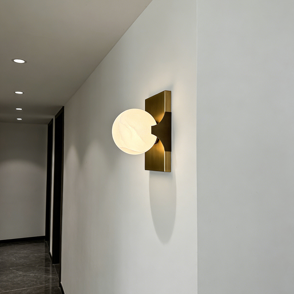 Organic Marble Disc Sconce with Brushed Brass Hardware 5 Organic Marble Disc Sconce with Brushed Brass Hardware - Image 5