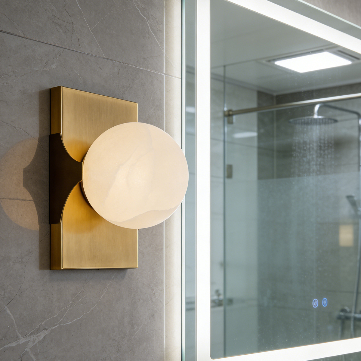 Organic Marble Disc Sconce with Brushed Brass Hardware 6 Organic Marble Disc Sconce with Brushed Brass Hardware - Image 6
