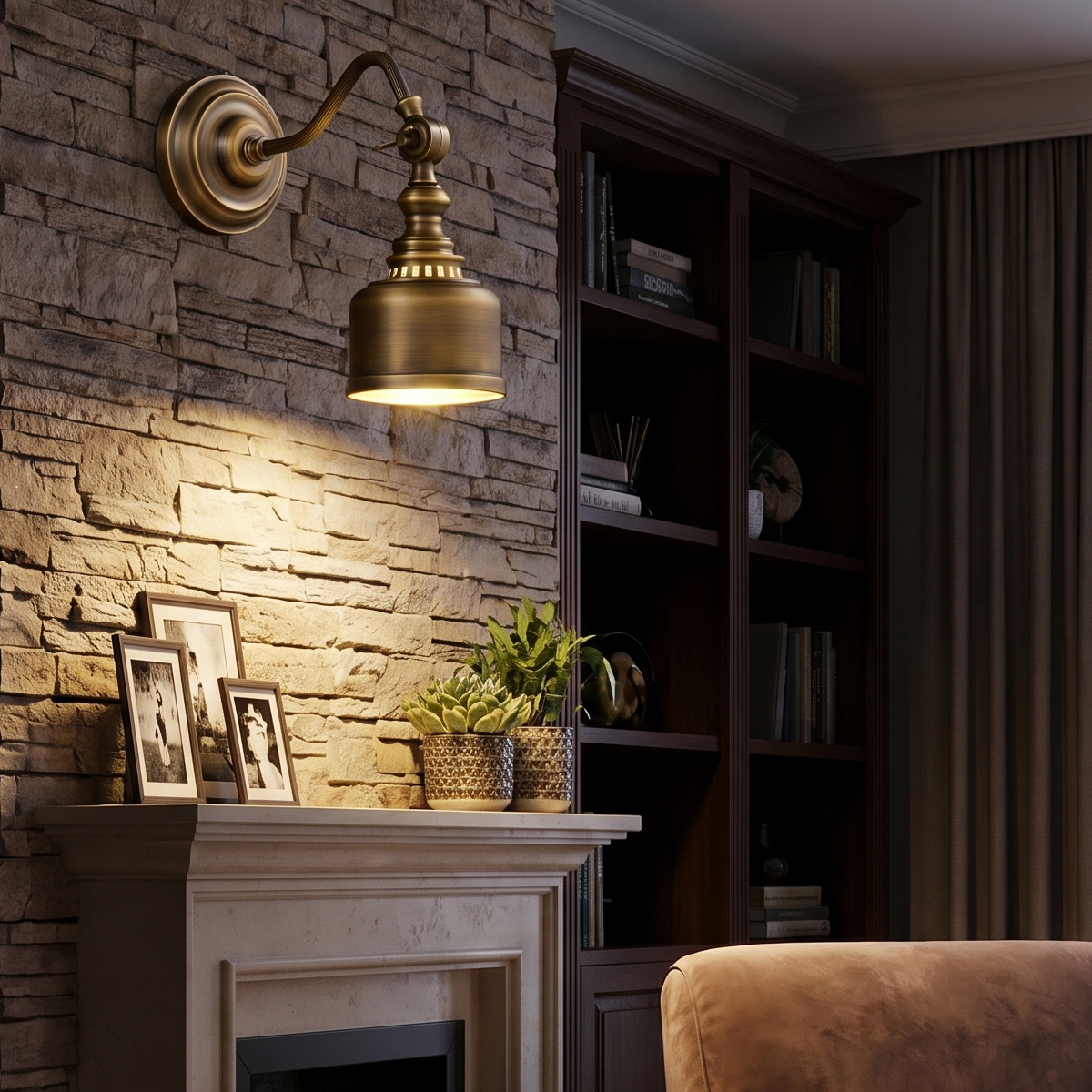 Mid-century Modern Brass Sconce 7 Elegant curved arm mid-century modern brass wall sconce in brushed finish, ideal for gallery or bedside lighting.