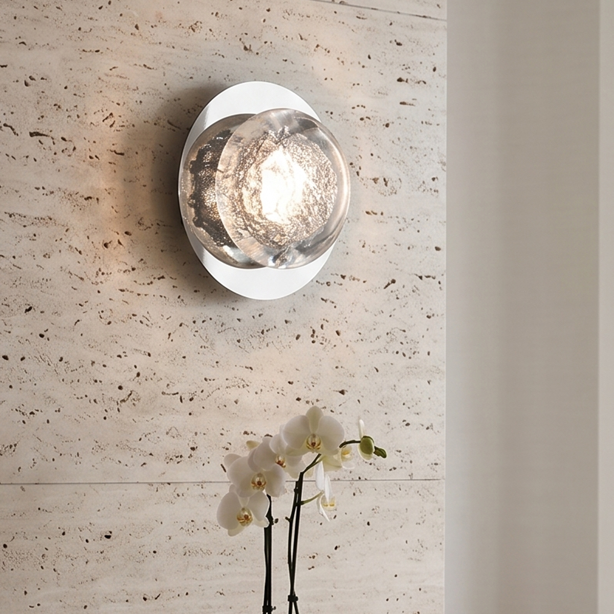 Modern Ice Glass LED Wall Sconce 5 artisan-cast-glass-wall-sconce-travertine-stone.jpg