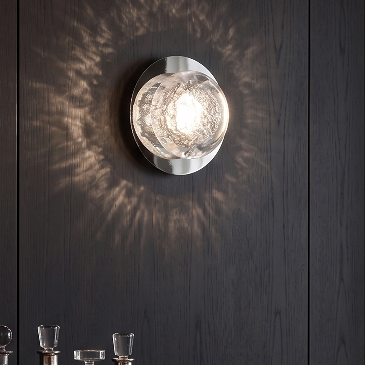 Modern Ice Glass LED Wall Sconce 3 sunburst-halo-effect-led-wall-light-wood-panel.jpg
